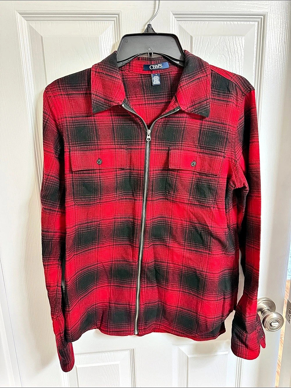 Chaps Plaid Zip Front Shirt in Red & Black NWOT